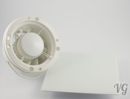 Ventilator Lüfter Badlüfter Mit integrierte Rückschlagklappe Glasfront stark 105 m3-h sehr leise 29 dB Kugellager Hergestellt EU Weiss