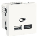 Dual USB charger type A+C, 2400mA, 5V, 2M, white - SCHNEIDER ELECTRIC New Unica NU301818
