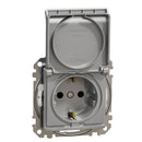Socket Schuko 2P+E 16A auto terminals child protection cover IP44 Aluminium - SCHNEIDER ELECTRIC Sedna Design SDD213024