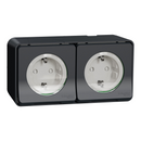 Double socket Shuko 2x 2P+E 16A monoblock with child protection and automatic terminals OM IP55 Anthracite - SCHNEIDER ELECTRIC Mureva Styl MUR36029