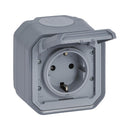Shuko 2P+E 16A monoblock socket with child protection and screw terminals OM IP55 Grey - Legrand Plexo New 069733L