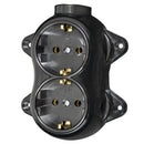 Aufputz Vintage 2-fach Schuko Steckdose Lichtschalter Rund Retro Schalter Wechselschalter Serienschalter (2-fach Schwarz)