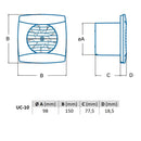 Cata UC-10 Standard Turbine Ø 100 WC Bad-Lüfter 110 m³/h 26 dB (A) Decken Wan...