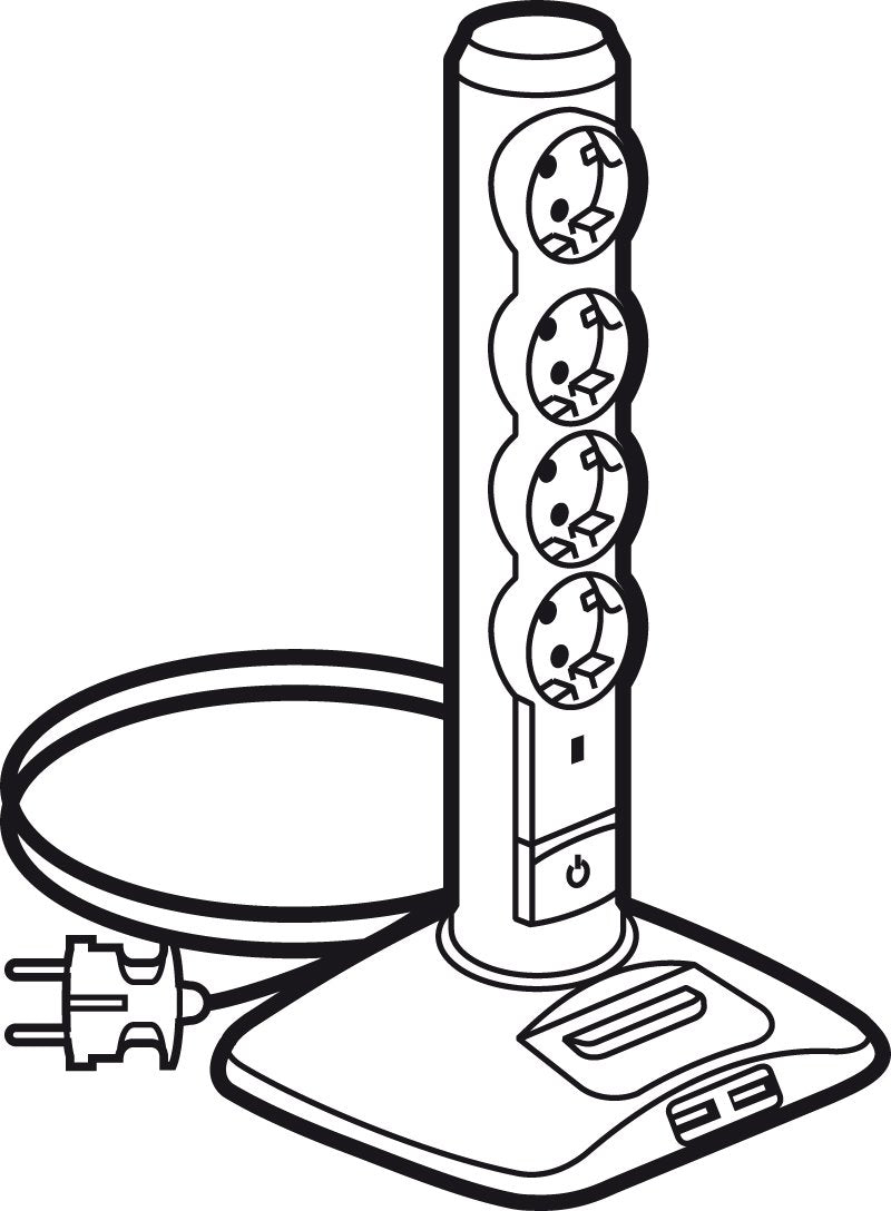 Legrand, drehbarer Steckdosenleisten-Tower mit 2x USB und 1x Mini-USB-Steckpl...