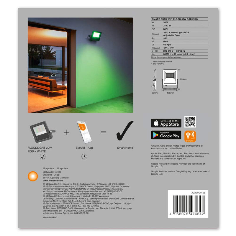 LEDVANCE Smarte LED Aussenleuchte mit WiFi Technologie, Flutstrahler für Auße...