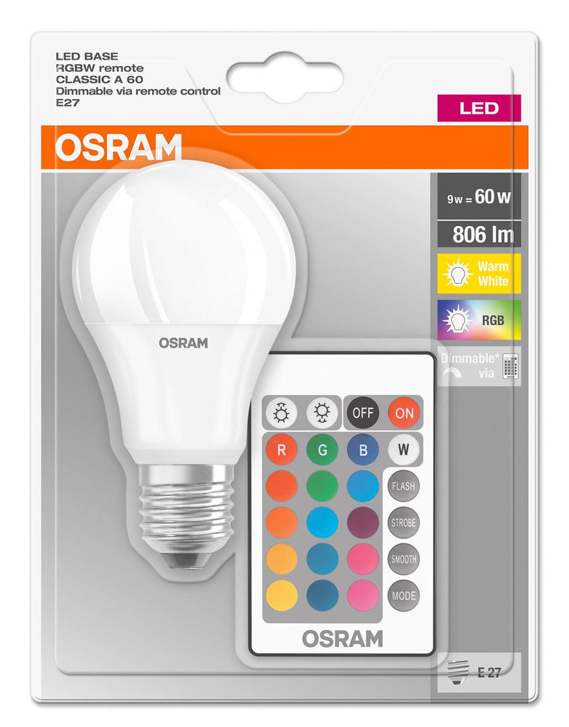 Osram LED Base Classic A RGBW Lampe, in Kolbenform mit E27 Sockel, dimmbarkei...