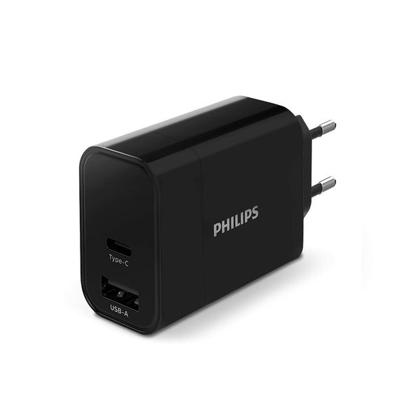 PHILIPS DLP2621/12 - USB Ladegerät - Type-C und USB-A Ausgänge - 30 W Schnelladung - Schwarz