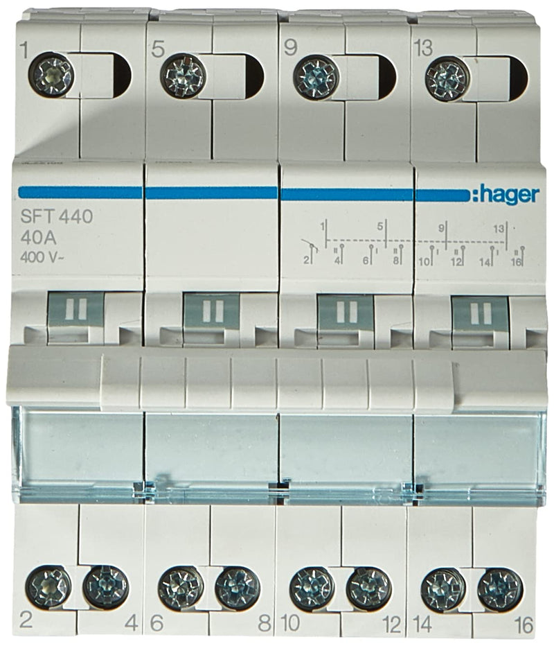 HAGER SFT440 - Commutatore 1-0-2 tetrapolare 40A 4 moduli con comune in alto