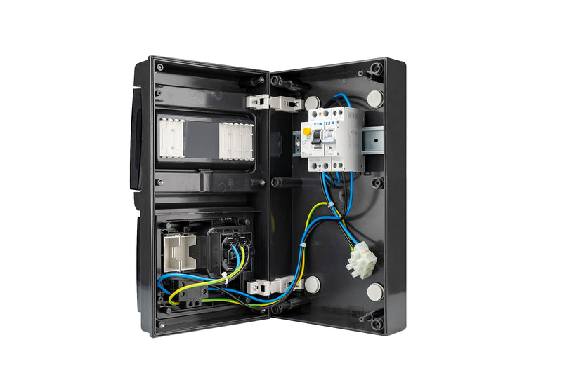 Steckdose für Elektroautos, Ladesystem mit LCD Digitale Stromzähler und FISchalter/Leitungsschutzschalter IP66