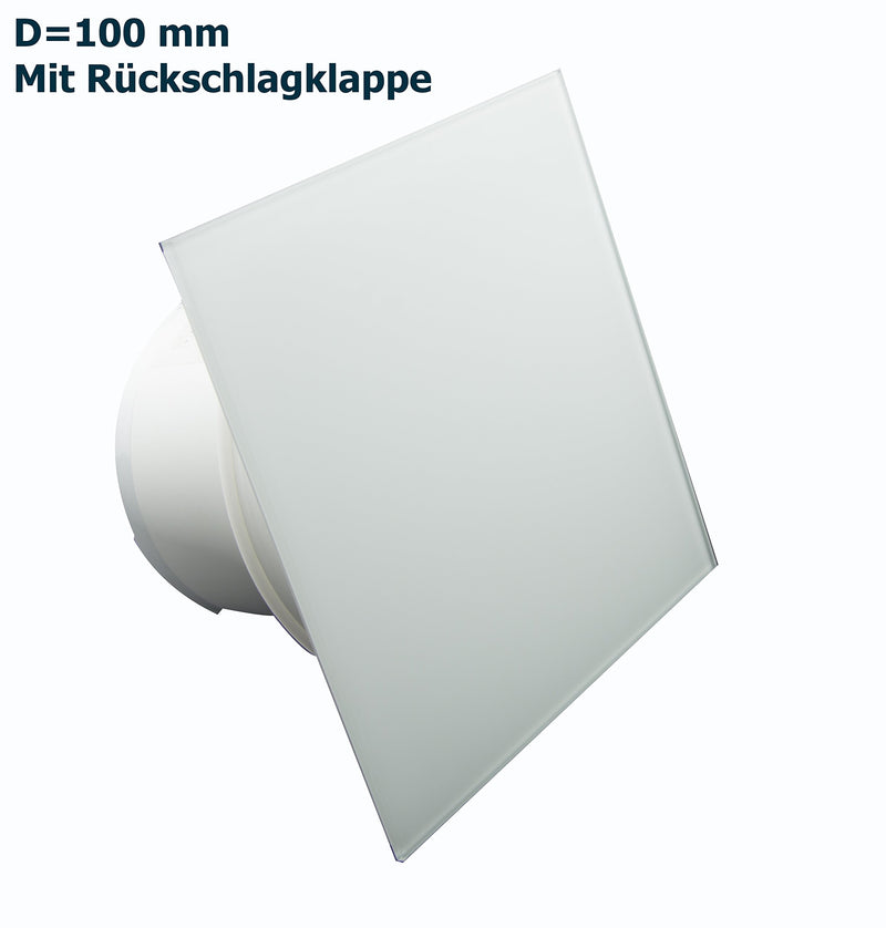 Ventilator Lüfter Badlüfter Mit integrierte Rückschlagklappe Glasfront stark 105 m³/h sehr leise 39 dB Kugellager Hergestellt EU Weiss