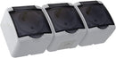 Aufputz Schuko Feuchtraum Steckdose IP54 mit Abdeckung Rauch Glas (3-fach)