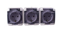 Aufputz Schuko Feuchtraum Steckdose IP54 mit Abdeckung Rauch Glas (3-fach)