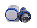 Aufputz-Steckdose und Stecker 2-polig (2 P + E), IP66/IP67, 16 A, 6-Stunden-Position, Blau Set