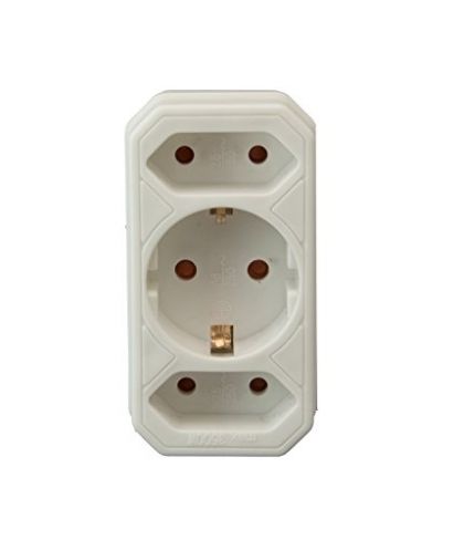 Multi-plug adapter plug protective contact distributor multiple plug 3-way 4-way 2-way (2 Euro+1 Schuko vertical)