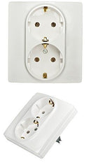 Kombi Steckdose Auf einem sokel Einsat mit 2-fach ALPINWEISS Kombi Unterputz 2-fach Steckdose Weiss