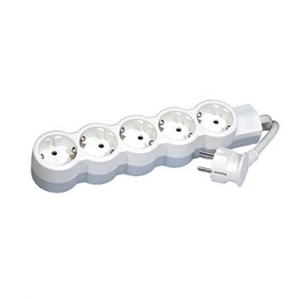 Power strip - multiple plug with 5 sockets (5-way); for mounting on wall and table; extra flat