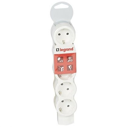 Power strip - multiple plug with 5 sockets (5-way); for mounting on wall and table; extra flat