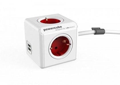 Allocacoc PowerCube Extended Spina a 5 Prese, Rosso-Bianco