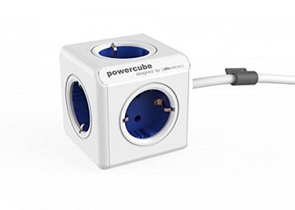 Allocacoc PowerCube Extended Spina a 5 Prese, Blu-Bianco