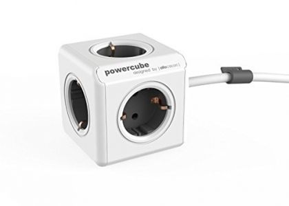 Allocacoc PowerCube Extended Spina a 5 Prese, Argento-Bianco