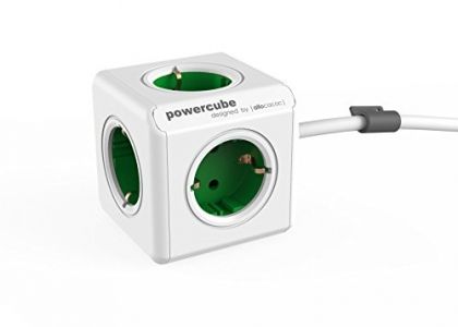 Allocacoc PowerCube Extended Spina a 5 Prese, Verde-Bianco