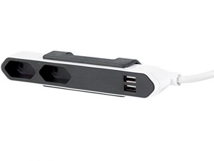 allocacoc PowerBar DuoUSB, Reiseadapter mit 2 USB Steckdosen (2,1A) 2x Verteiler und Steckdosenleiste, 220V - 250V