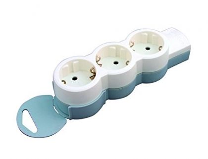 Steckdosenleiste - Mehrfachstecker mit 3 Steckdosen (3-fach); zur Befestigung an Wand und Tisch; extra flach