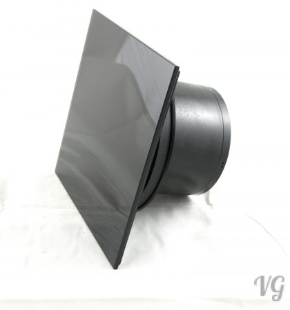 Ventilator- Lüfter Badlüfter mit integrierte Rückschlagklappe Glasfront stark 105 m3-h sehr leise 29 dB Kugellager Hergestellt EU (Schwarz matte)