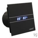 Ventilator Lüfter CATA E-100 GTHBK   Timer Nachlauf Feuchtesteuerung, Feuchtesensor LED – Display, Glasfront stark 115 m3-h sehr leise 31dB energiesparend 8W Schwarz  Glass